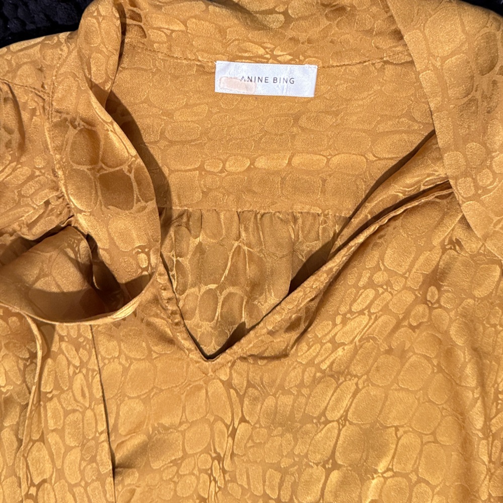 Anine Bing Mustard Croc-Embossed Blouse